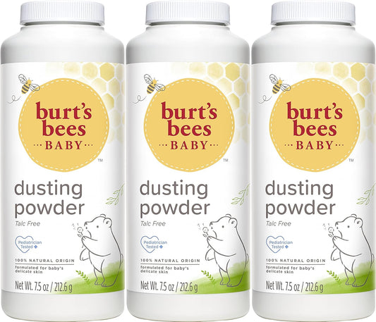 Burt's Bees - Polvos para bebé, polvos hipoalergénicos, no irritantes, calmantes para la piel, naturales, sin talco, 7.5 onzas (paquete de 3)