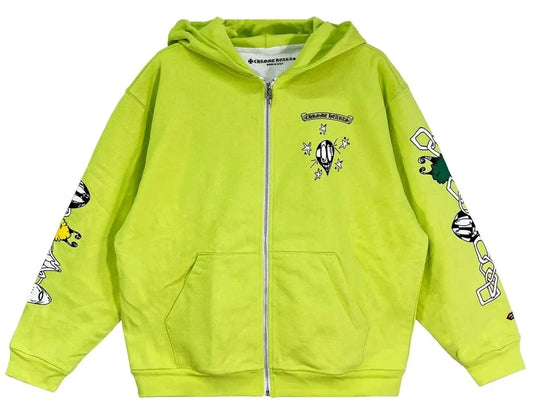 CHROME HEARTS MATTY BOY 'LINK' LIME ZIP UP HOODIE