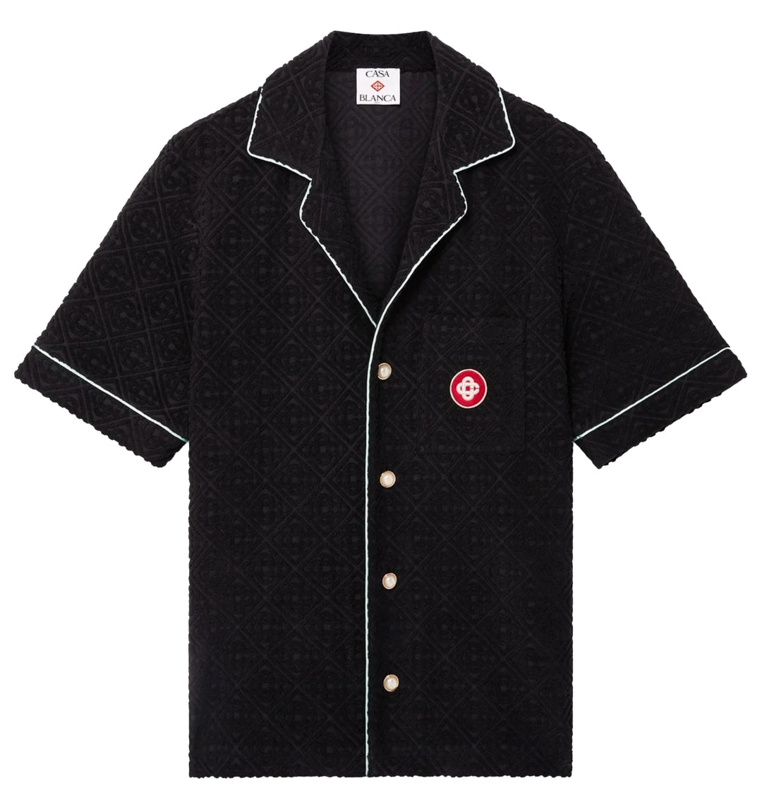 CASABLANCA 'BLACK' MONOGRAM JACQUARD TOWELLING SHIRT