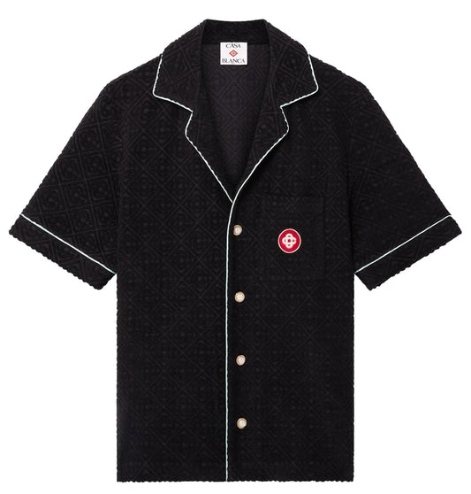 CASABLANCA 'BLACK' MONOGRAM JACQUARD TOWELLING SHIRT