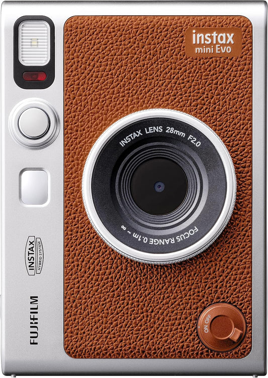 Fujifilm Cheki Instax Mini Evo Hybrid Instant Camera (Instant Camera / Smartphone Printer / Digital Camera), Brown C