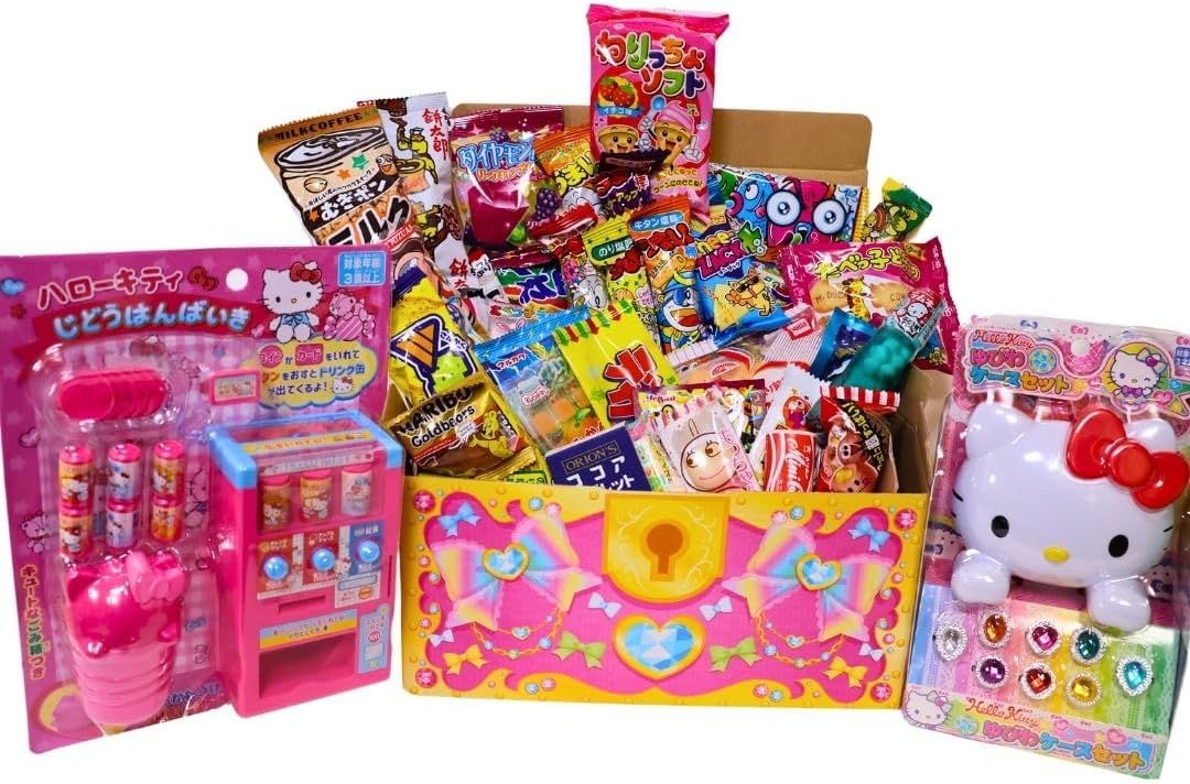 【Sanrio Toy-included Candy Assortment Total 25 Pieces】 Set, Gift, Present, Prize, Christmas, Pikishemo Treasure Box (Sweet Ribbon)