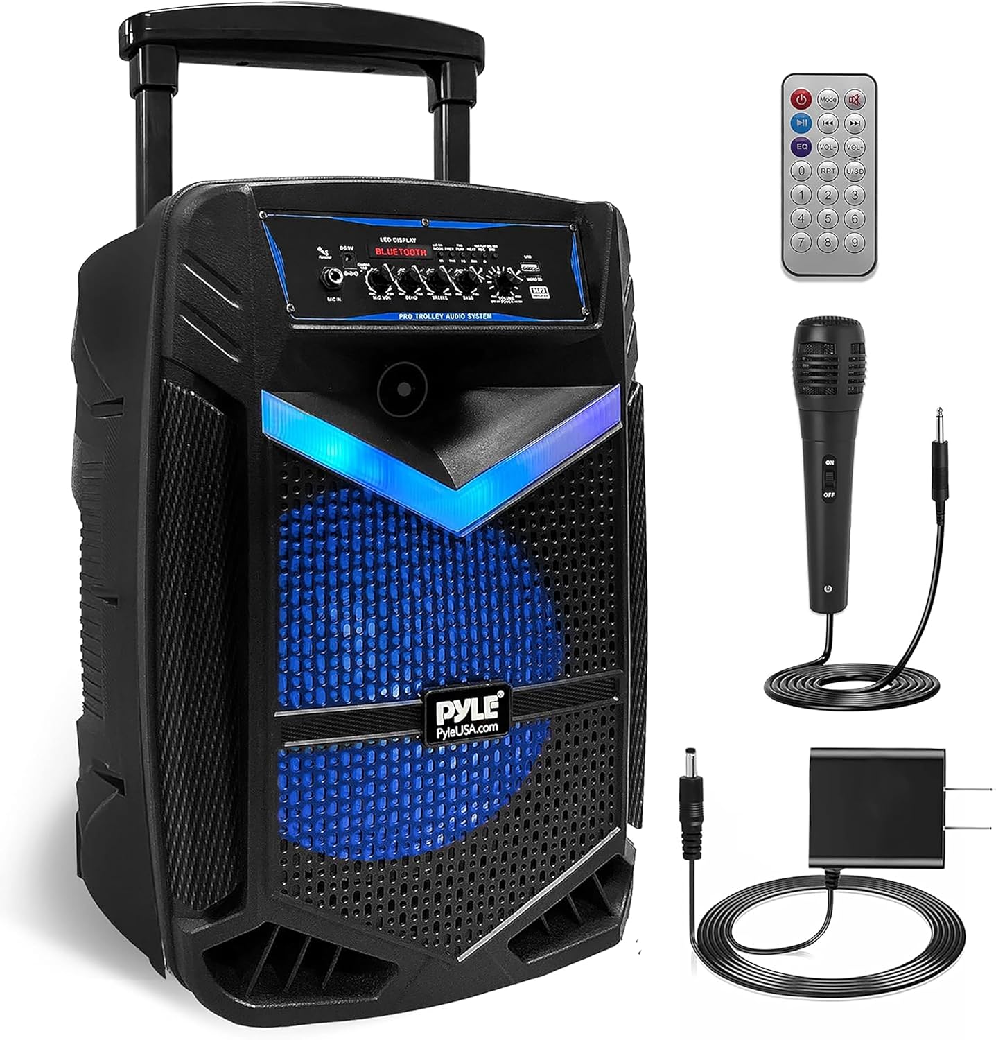 【Pyle 400W Bluetooth Wireless Speaker with Rechargeable Battery】Outdoor Use, Weight 3.1kg. 8-inch Subwoofer with 1-inch Tweeter, Portable PA System Speaker, Recording Function, Karaoke Speaker with