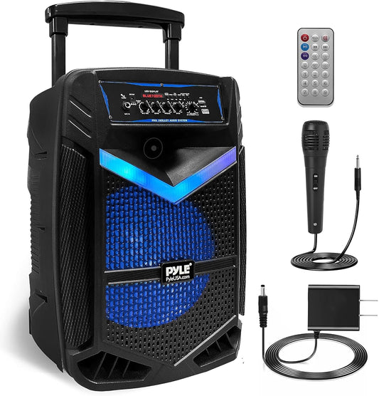 【Pyle 400W Bluetooth Wireless Speaker with Rechargeable Battery】Outdoor Use, Weight 3.1kg. 8-inch Subwoofer with 1-inch Tweeter, Portable PA System Speaker, Recording Function, Karaoke Speaker with