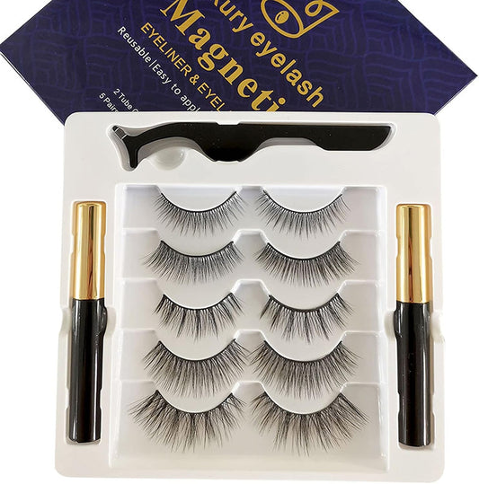 False Eyelashes 5 Pairs Magnetic False Eyelashes Set Magnetic False Eyelashes Magnetic Eyelashes and Magnetic Eyelashes Kit Natural Natural Waterproof Ultra Lightweight Daily Use Repeated Trimmable
