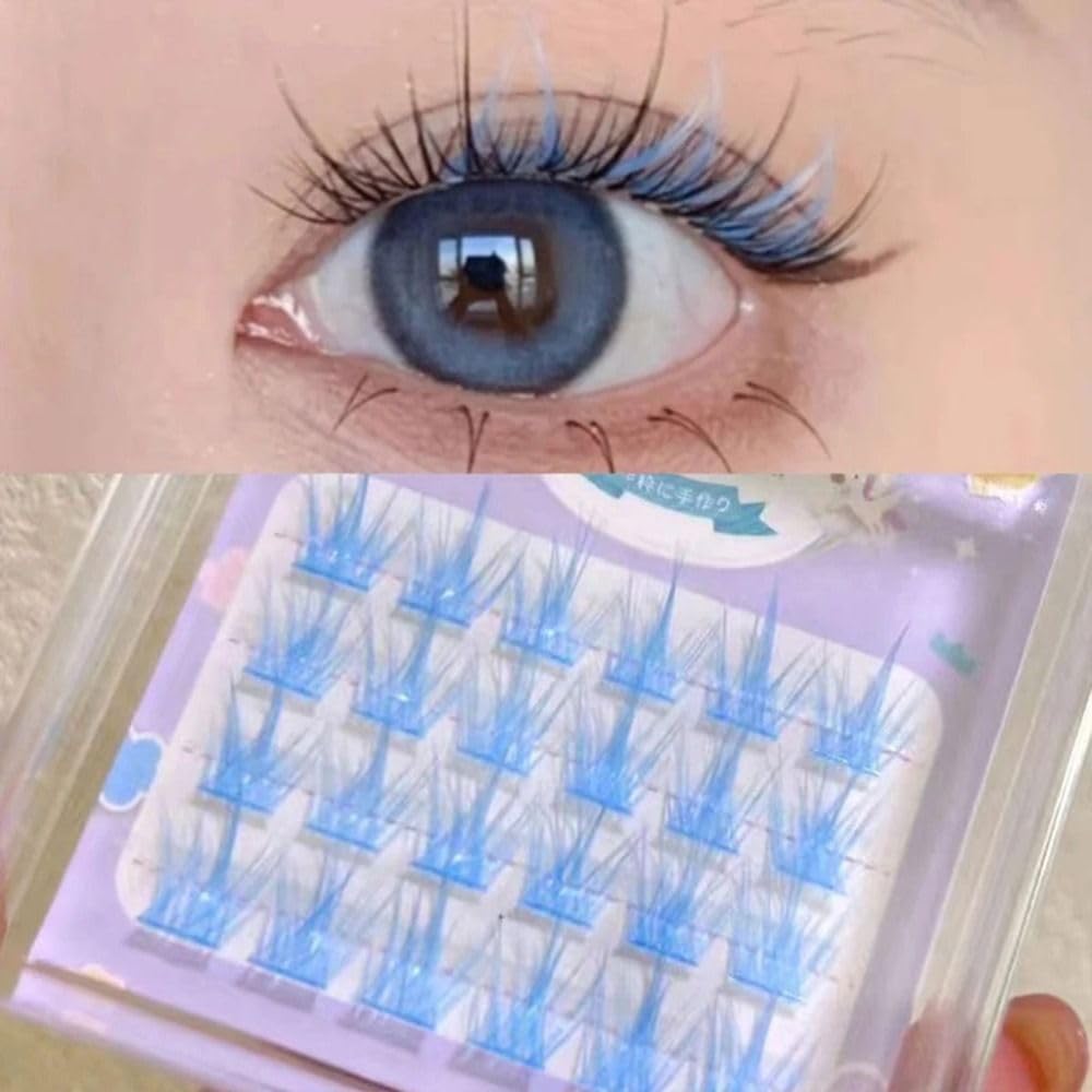 Colorful Segment Eyelashes 3D Mink Hair False Eyelashes Soft Stem Natural Thin Individual Eyelashes Spicy Girls Eyelashes (Blue)