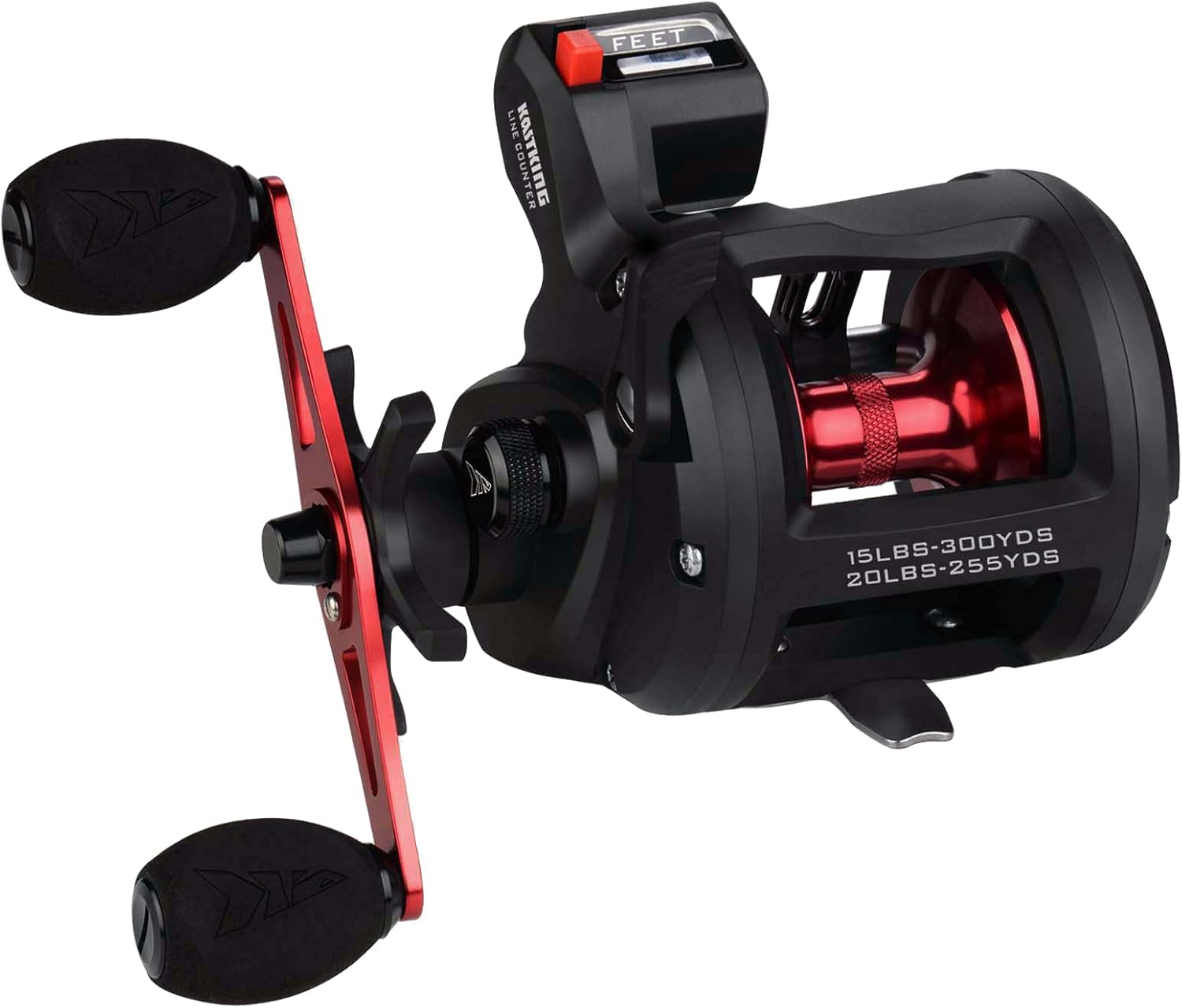 KastKing ReKon Line Counter Trolling Fishing Reel Round Baitcasting Reel Left Handed Size 10