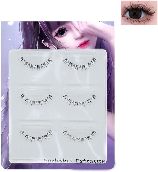 3 Pairs Tie Lower Eyelashes Transparent Stem Natural Cartoon Eyelashes Handmade Eye Makeup Tool