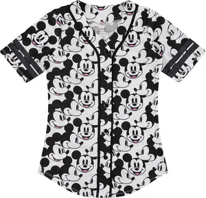 Disney Women's Baseball Jersey – Ladies Mickey Minnie Mouse Lilo Stitch Mesh Button-Up Fashion Top Shirt