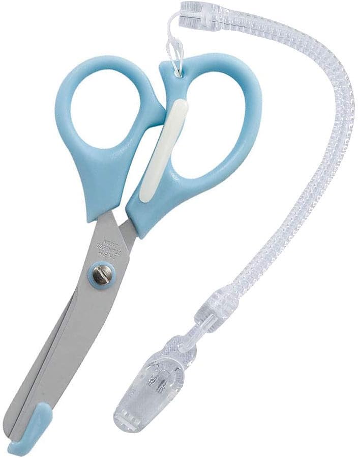 Nursery 104184A Scissors with Extendable Spiral Strap, 12 Colors, Made in Japan, Fluorine Coated, Blue