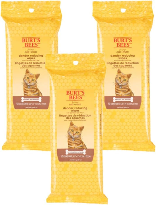 Burt's Bees for Pets Toallitas removedoras de caspa de gato, harina de avena coloidal y aloe para calmar la piel seca y reducir la descamación, paños de aseo sin perfume para gatos y gatitos, 50