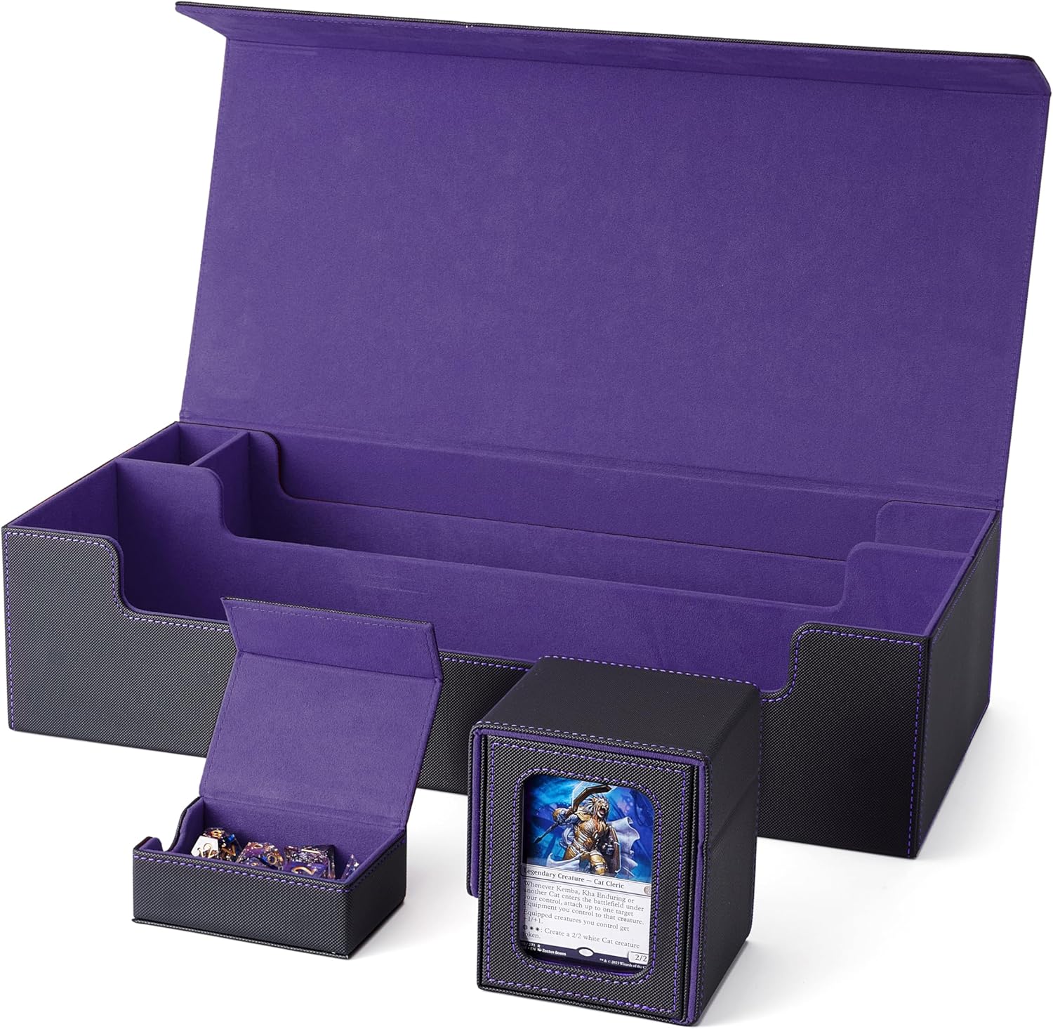 Deck Case, Trading Card Case, Card Storage Box, Card Case, Prema Damecan, Storage Case, "Can be Used for Yu-Gi-Oh! Pokéka, MTG, Various Card Games" (Black Interior Purple)