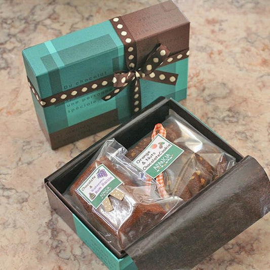 Adult Gift "Brownie & Chocolate Nut Cookie in Chic Box" (Chocolate Baked Goods Gift)