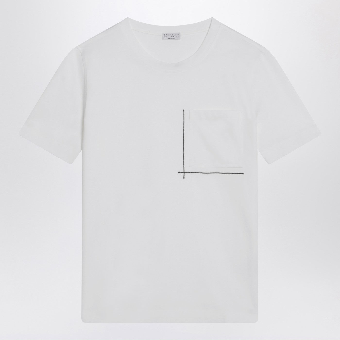 Brunello Cucinelli 輝くポケット付きのブルネッロクシネリホワイトコットンTシャツ - Image 1