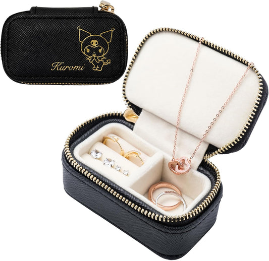 L'a Poume Sanrio Jewelry Case Accessory Ring Ring Small Mini Pouch Portable Portable Travel Cinnamon Roll Chromi My Melody Hello Kitty (Chrome Black))