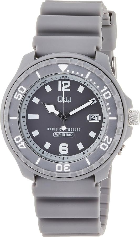 Citizen Q&Q D02A-003VK Men's Wristwatch, Analog, Radio, Solar, Waterproof, Date, Urethane Band, Gray, gray, Classic