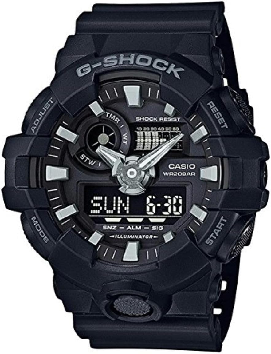 Casio G-Shock Analog/Digital All Black Men's Watch 200 Meter Water Resistant Date and Day Display GA-700-1B, Black, Modern