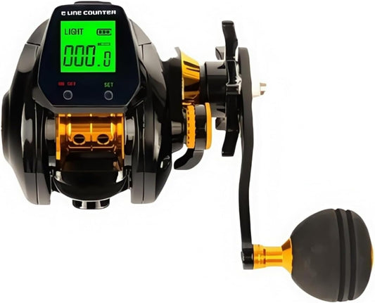 Bait Reel 7.2:1 Gear Ratio Digital Fishing Reel with Accurate Line Counter, Depth Display, 0-12 Speed Adjustment, Fish Hit Alarm System, USB Charging, Long Lasting Battery, 15kg Load Capacity