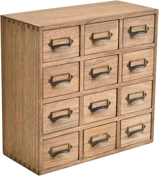 KIRIGEN Mini Chest, Tabletop Storage, Small Storage Drawer Chest, 4 Tiers, 12 Cups, Artisan Handmade Brown