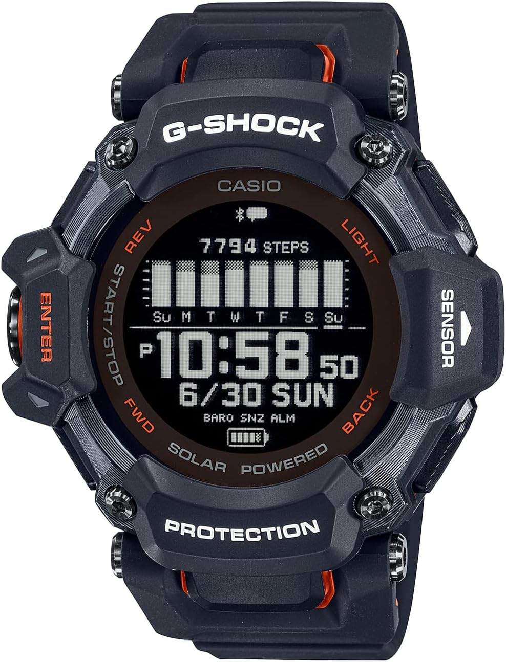 G Shock G-SQUAD GPS Sports Watch, Heart Rate Monitor, Bluetooth, black / orange, Smart