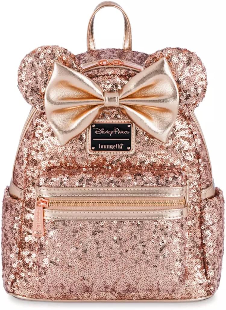 Loungefly Mini mochila con lentejuelas Minnie Mouse de Disney Parks - Oro rosa