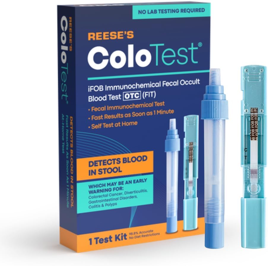 Reese's ColoTest, Kit de Prueba de Sangre Oculta Fecal Inmunoquímica FIT en Casa, 1 Unidad, Fácil de Usar para la Detección de Salud del Colon, Detecta Sangre Oculta en las Heces, Resultados en 1