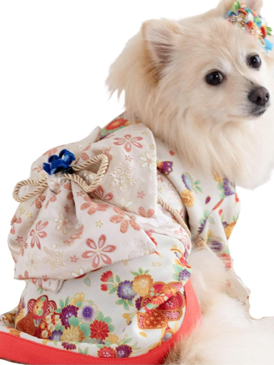ONEKOSAMA OINUSAMA Dog Clothes Cat Cat Kimono Kimono Kimono Dog Wear Festival New Year New Year Shichi-Go-San Small Dog Large Dog Small Large Size [Cream/XS]