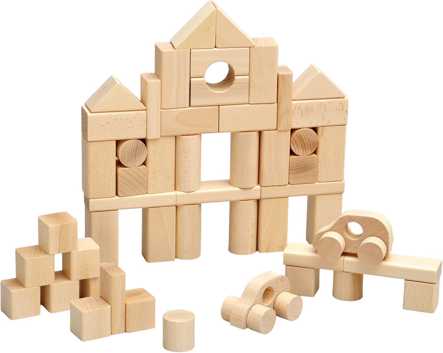 Sakai Sangyo Gujo Hachiman, Made in Japan, With Car Sewing Wood, 48 Pieces, Recommended Age: 18 months, 1 and a half, 2 years old, 3 years old, unpainted, birthday, building blocks, wooden toy,