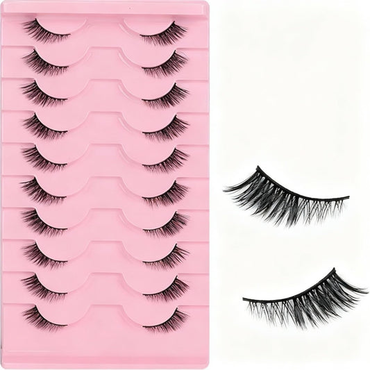 BOROLA 10 Pairs Cat Eye Half False Eyelashes Fluffy Natural 3D Lash, Make Up Eyes Beautiful for Women for Daily Wear, Cosplay, Stage (Cat Style C)