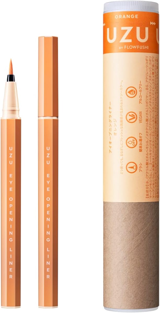 UZU BY FLOWFUSHI Eye Opening Liner, Orange Liquid Eyeliner, Hot Water, Alcohol Free, Dye Free, Hypoallergenic
