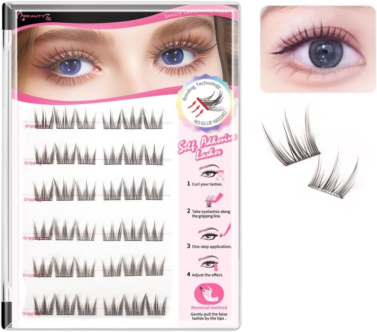 Beauty7 Glue-Free Partial False Eyelashes, Glue-Free, Self-Adhesive False Eyelashes, Natural, Transparent Axis, Upper Eyelashes, Short, Soft, Actress Eyelashes, Reusable, Handmade, Cosplay Makeup