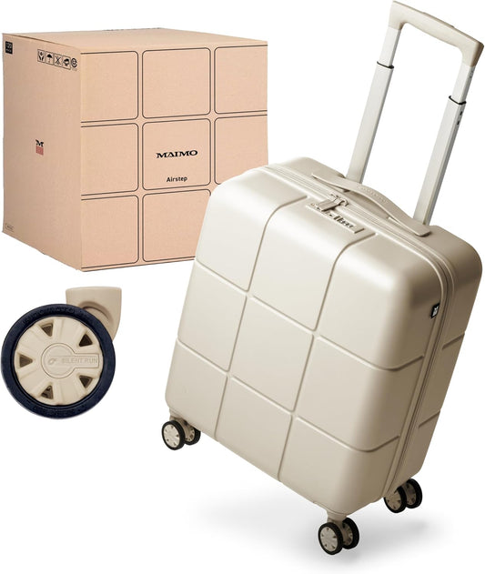 MAIMO Carry Case, Carry-on Size M, Approx. 5.5 lbs (2.5 kg)! HINOMOTO Super Lightweight, Quiet, Made in Japan, Spare Caster Casters, TSA Lock, Large Capacity, Suitcase, Carry Bag, white beige, M size