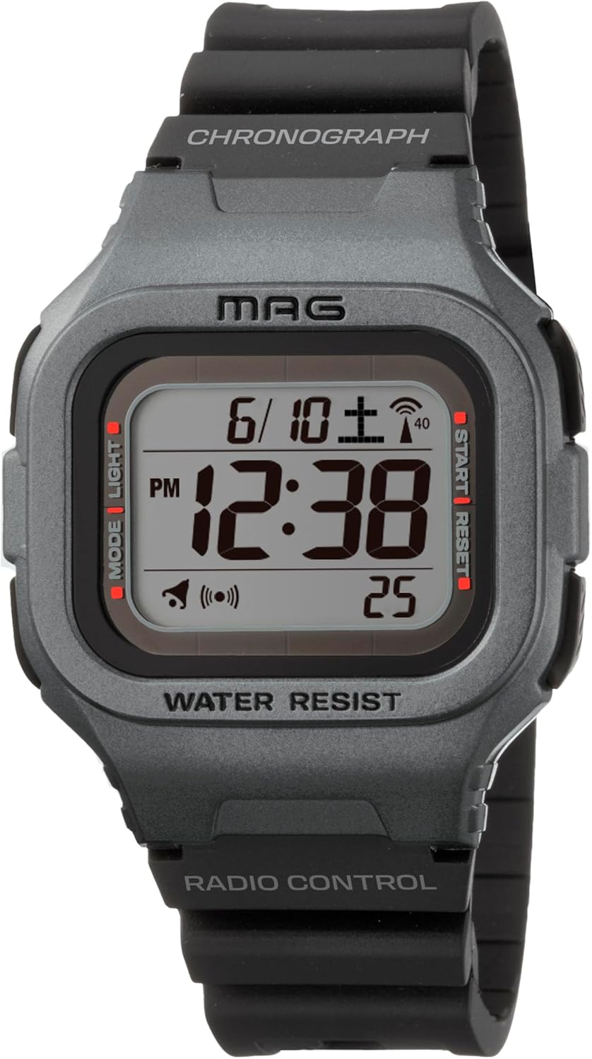 MAG MW-550A Digital Wristwatch, Radio, Solar, Dual Power, Waterproof, Urethane Strap, Slightly Smaller, Suitable for Kids, S Silver