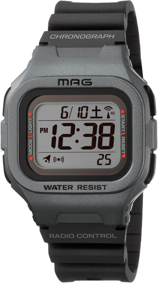 MAG MW-550A Digital Wristwatch, Radio, Solar, Dual Power, Waterproof, Urethane Strap, Slightly Smaller, Suitable for Kids, S Silver