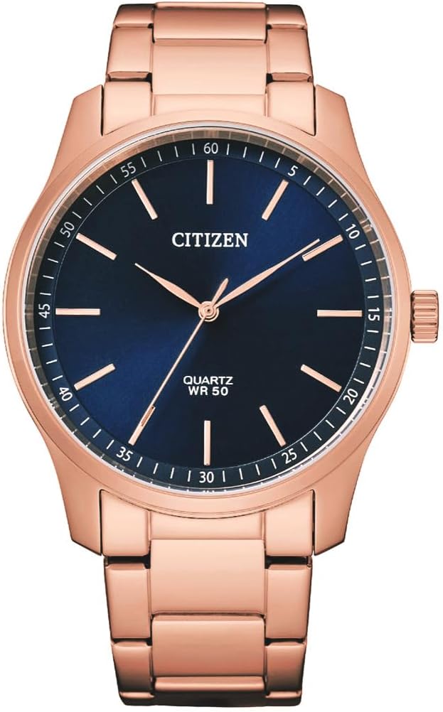 Citizen BH5003-51L Quartz Men's Watch, Blue Dial, Rose Gold Metal Band, Overseas Model
