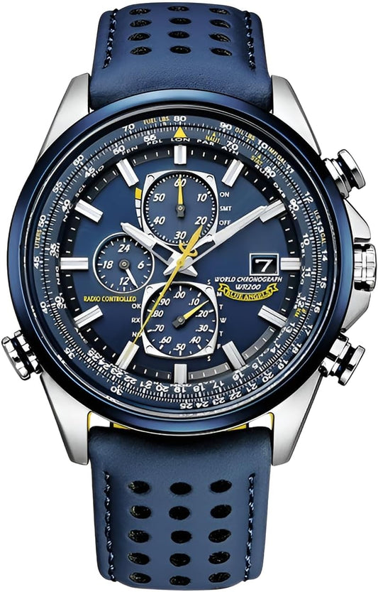 mocoly Men's World Radio Pilot Watch, 2025 Newest Model, Radio Watch, Sapphire Bezel, Blue, GPS Satellite, Solar Radio, Business Watch, Waterproof, Multi-Functional Chronograph, Stylish, Adventure