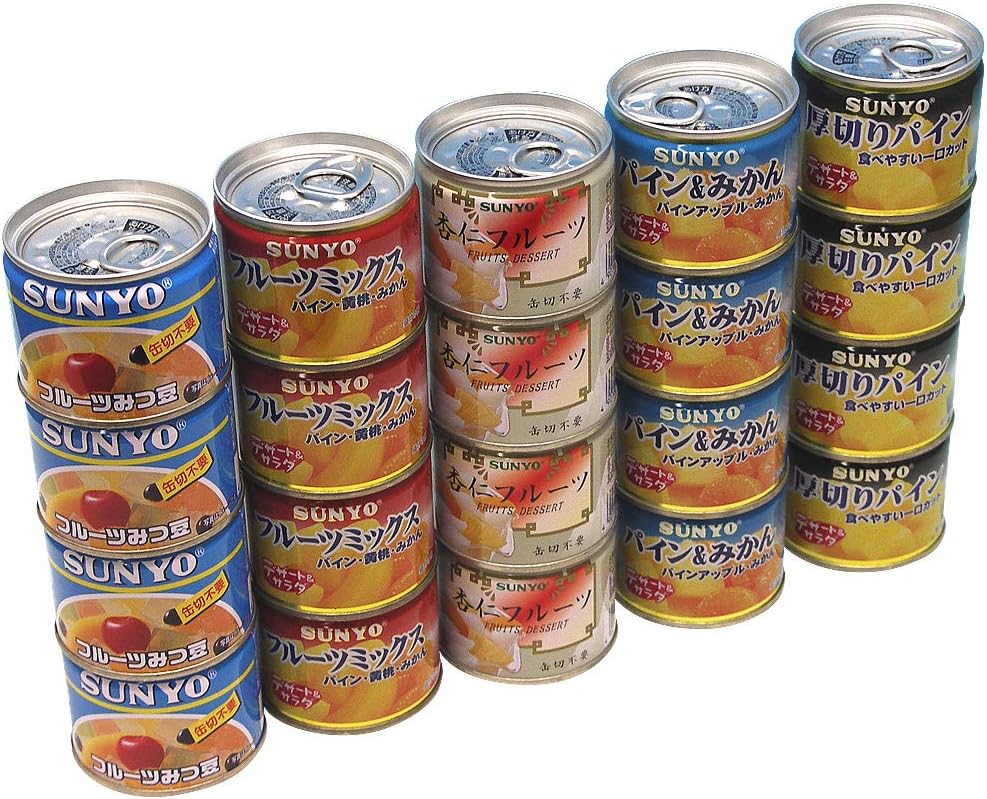 Kurashi no Koubin Sanyo Canned Fruits 20 Can Set [5 Types x 4 Cans Each] Sanyodou SUNYO Mandarin Oranges, Mixed Beans, Pineapple, Fruit Mix, Disaster Relief Food, Emergency Food, Preserved Food
