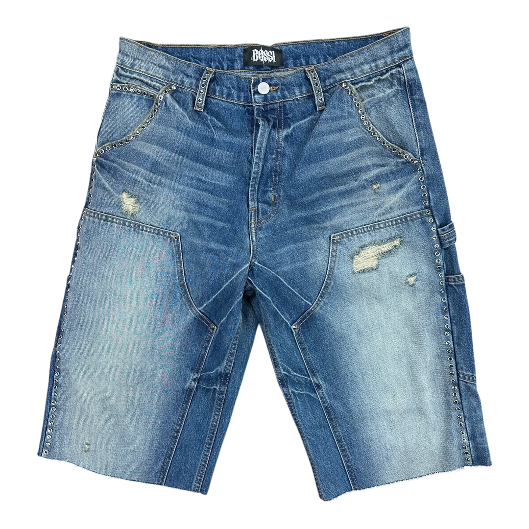 BOSSI BLUE WASH STUDDED CARPENTER SHORTS