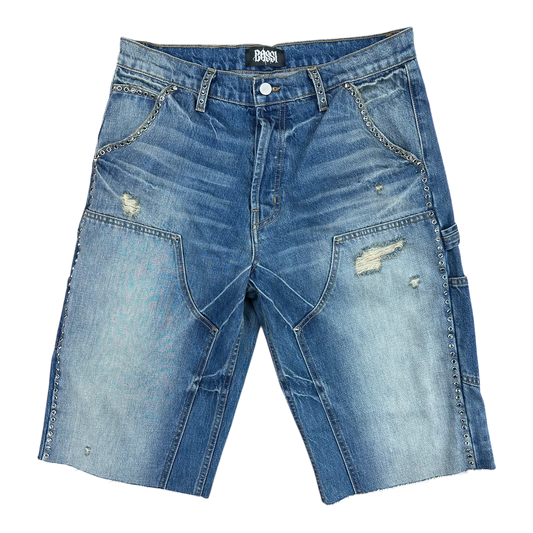 BOSSI BLUE WASH STUDDED CARPENTER SHORTS