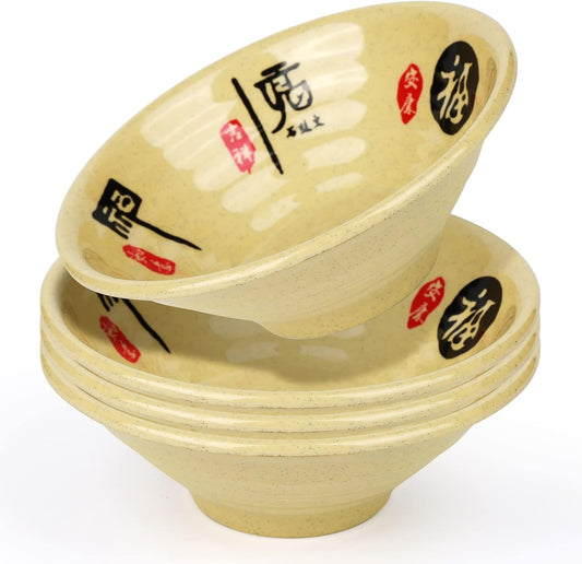 Melamine Ramen Bowl Chinese Japanese Style Soup Bowl Ramen Japanese Ramen Bowl, Instant Ramen Bowl, For Udon, Soba, Fo, Noodles, Breakfast, Melamine Material, Soup Bowl, Ramen, Asian Cooking (Color: 4 sets/beige, Size: 9 inches)