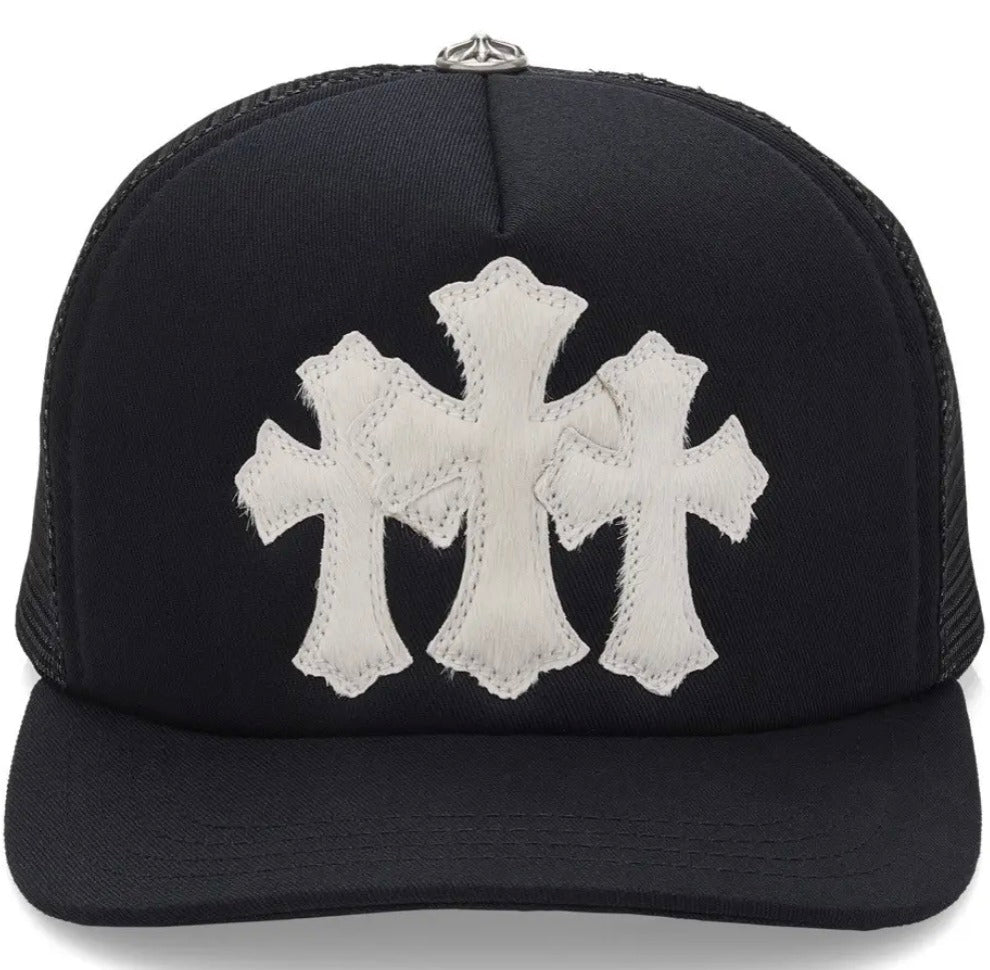 CHROME HEARTS 'CALF HAIR CROSS' CEMETERY TRUCKER HAT