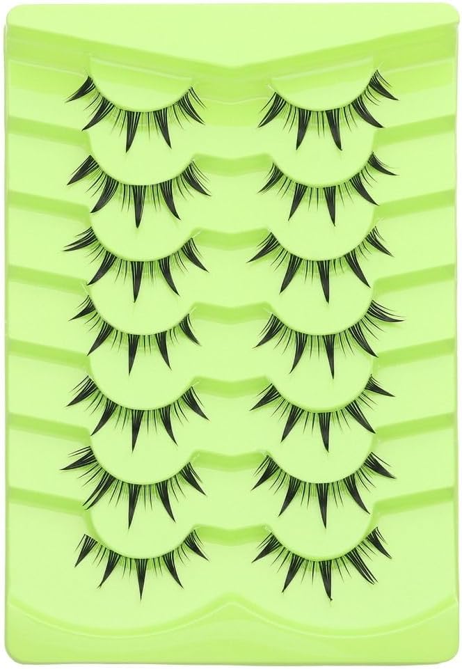 7 Pairs Cartoon Eyelashes and Clear Bands, Japanese Anime Cosplay Eyelashes, Spiky Wet Look Eyelashes, 12mm Asian False Eyelashes Cluster (01)