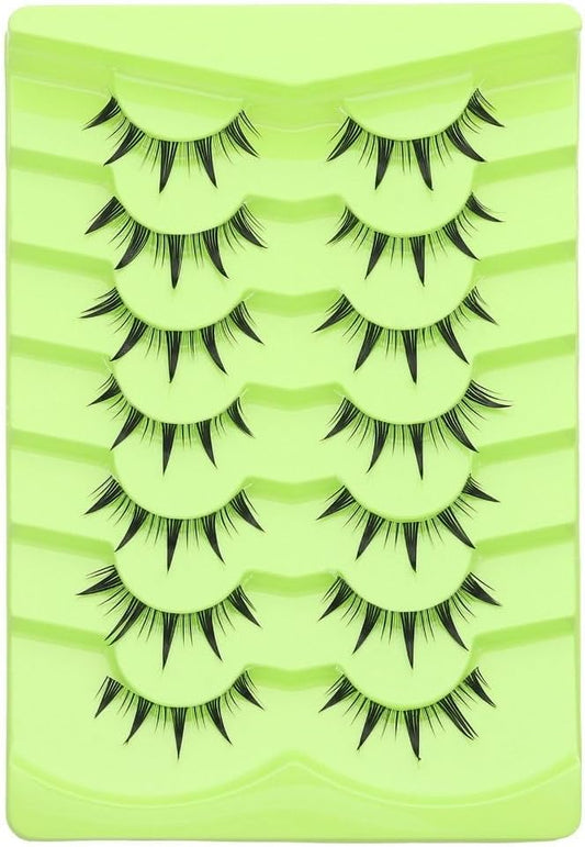 7 Pairs Cartoon Eyelashes and Clear Bands, Japanese Anime Cosplay Eyelashes, Spiky Wet Look Eyelashes, 12mm Asian False Eyelashes Cluster (01)