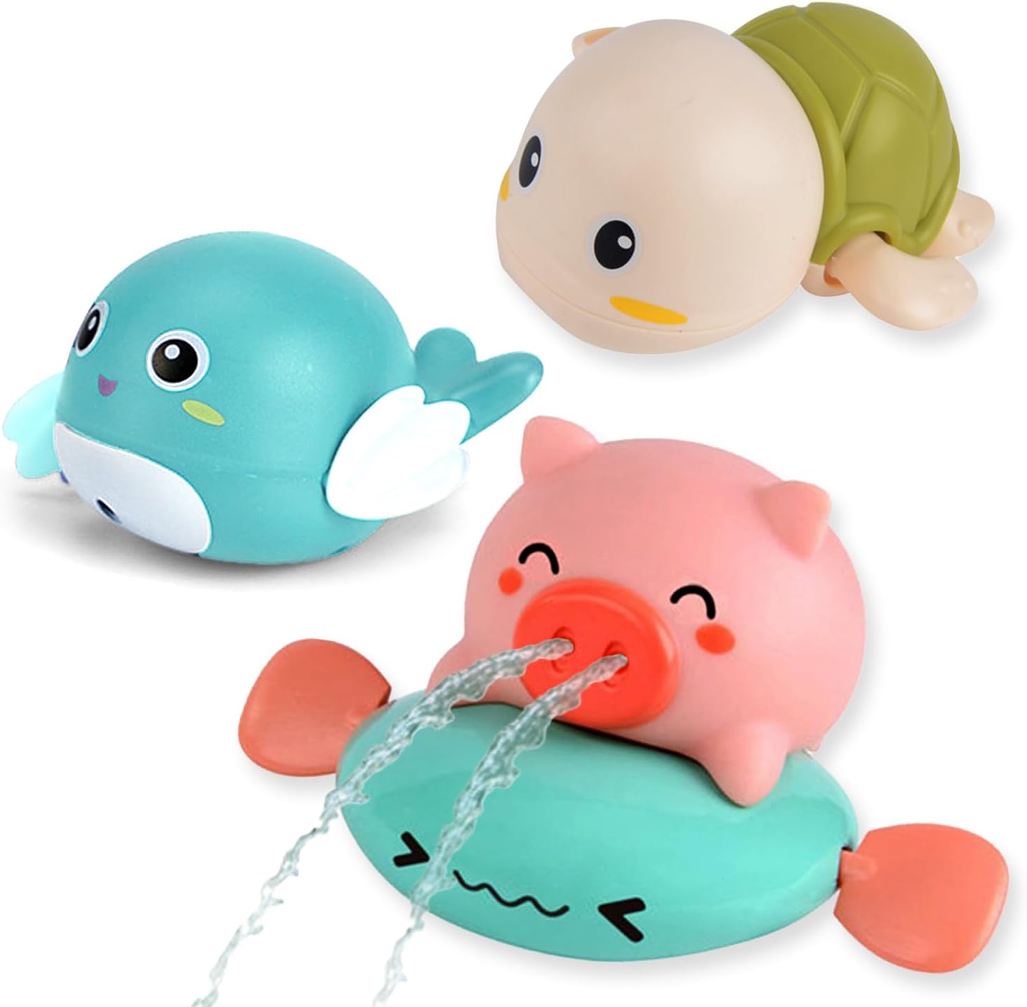 Bath Toys, Baby, Water Play Toys, Popular Ranking, Rainbow Shower, Pig, Turtle, Dolphin, Birthday Present, Baby Shower Gift, 3-Piece Set, Random Colors