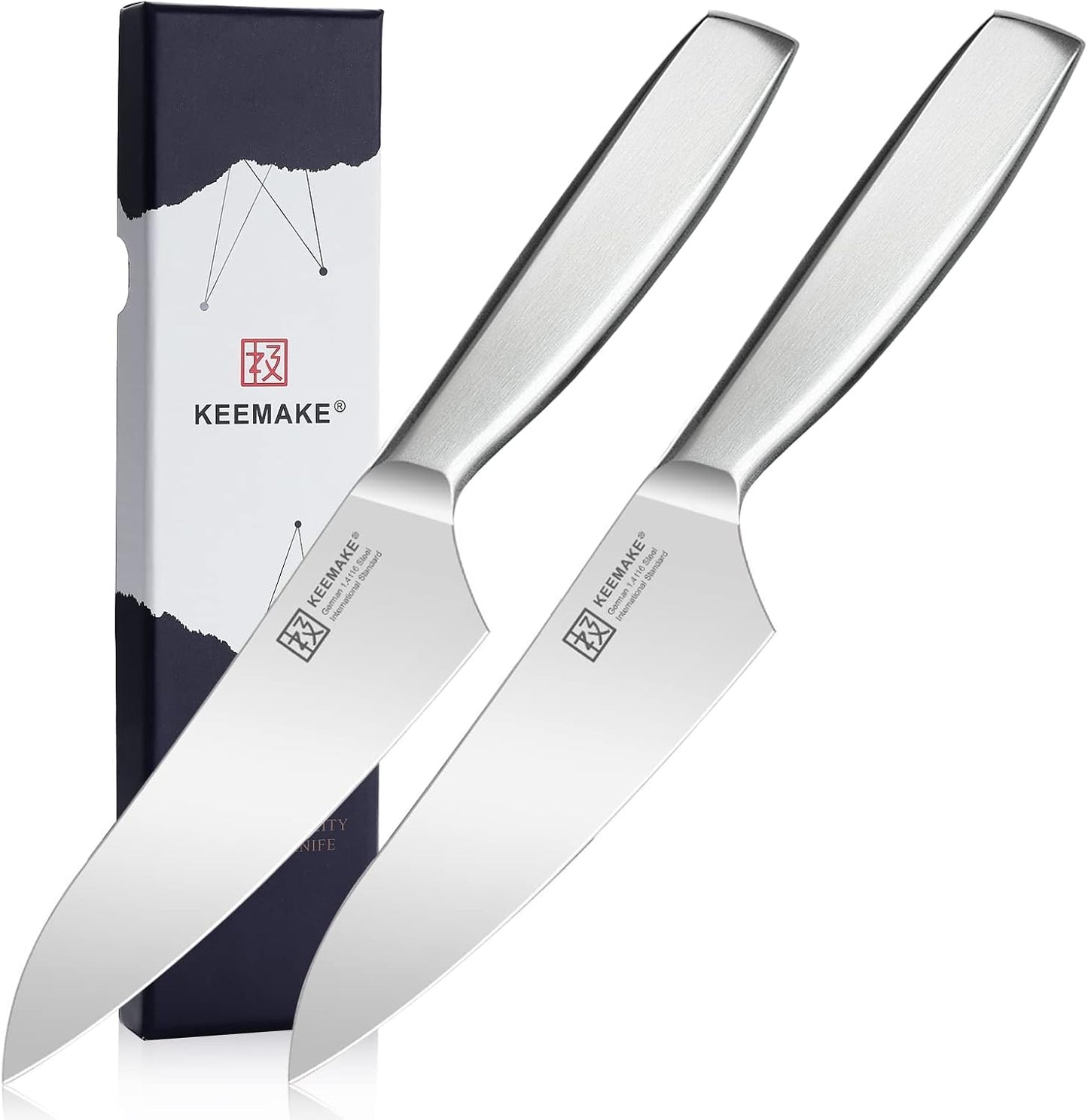 KEEMAKE Kitchen Knife Set, Santoku Knife, Stainless Steel, Dishwasher Safe, All-purpose, Cooking, Multifunctional, Lightweight, Meat, Slicing, Fish, Kitchen Supplies, Gift (6.3 inches + 5.1 inches
