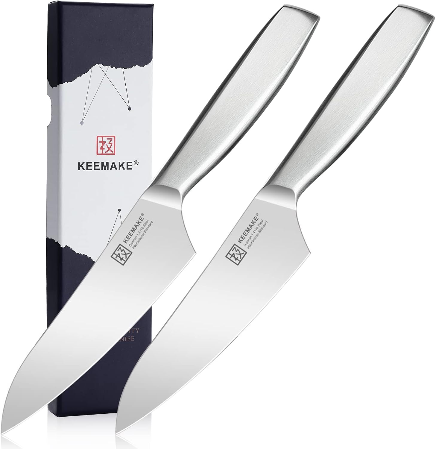 KEEMAKE Kitchen Knife Set, Santoku Knife, Stainless Steel, Dishwasher Safe, All-purpose, Cooking, Multifunctional, Lightweight, Meat, Slicing, Fish, Kitchen Supplies, Gift (6.3 inches + 5.1 inches
