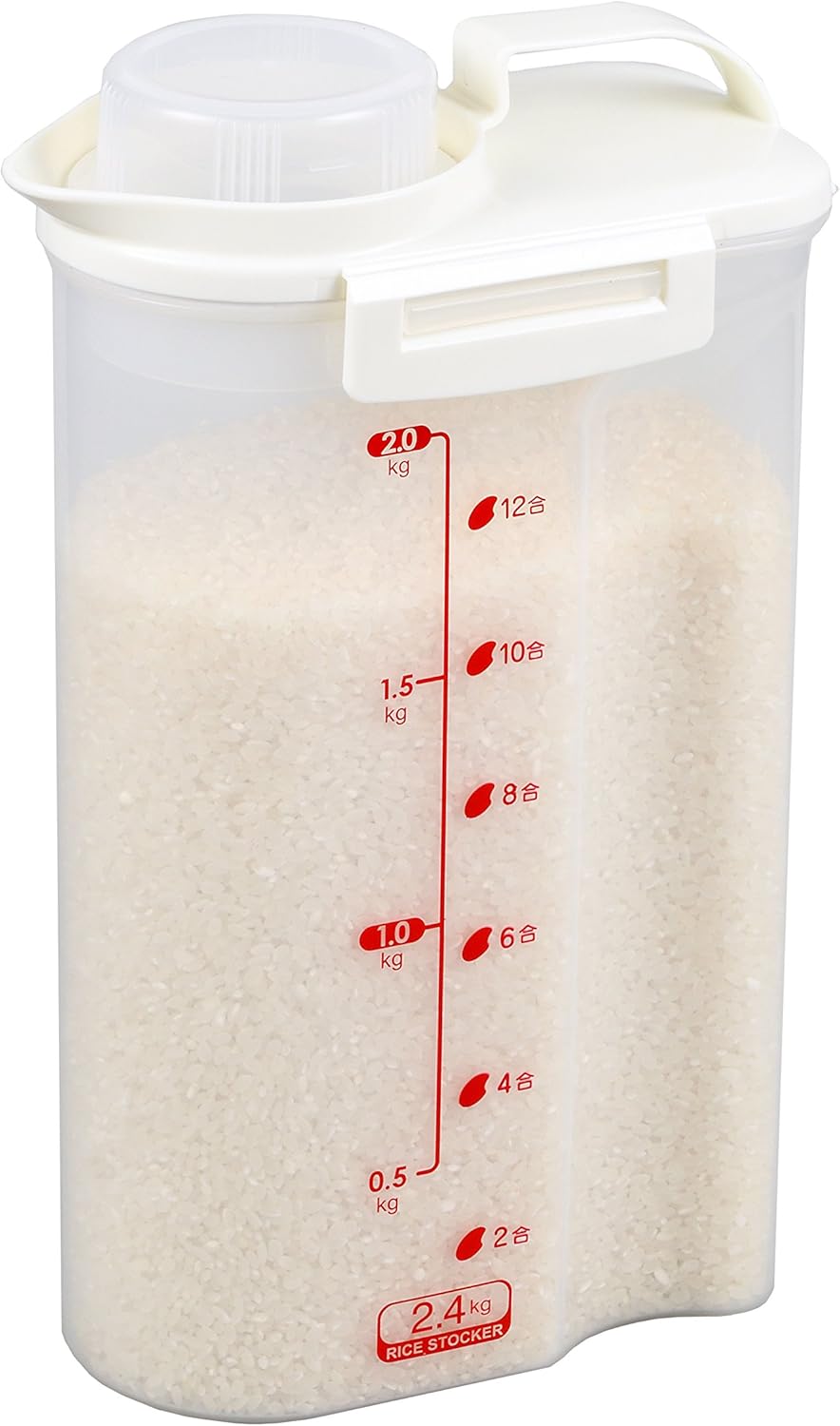 Pearl Metal HB-3898 Sealed Rice Bottle, Made in Japan, For 5.2 lbs (2.4 kg), White, Width 7.3 inches (185 cm), Depth 4.3 inches (110 cm), Height 11.6 inches (295 mm), Refrigerator, Handy Rice, Stocker