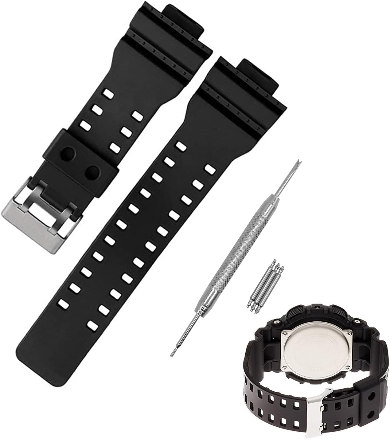 GR GLS-8900 GA-110 Watch Strap, 0.6 inch (16 mm) Mounting Width, Compatible with G-Shock Strap, Waterproof Strap, Urethane Resin Material, Compatible with Casio G 110, 100 GD-100 GW (Black)
