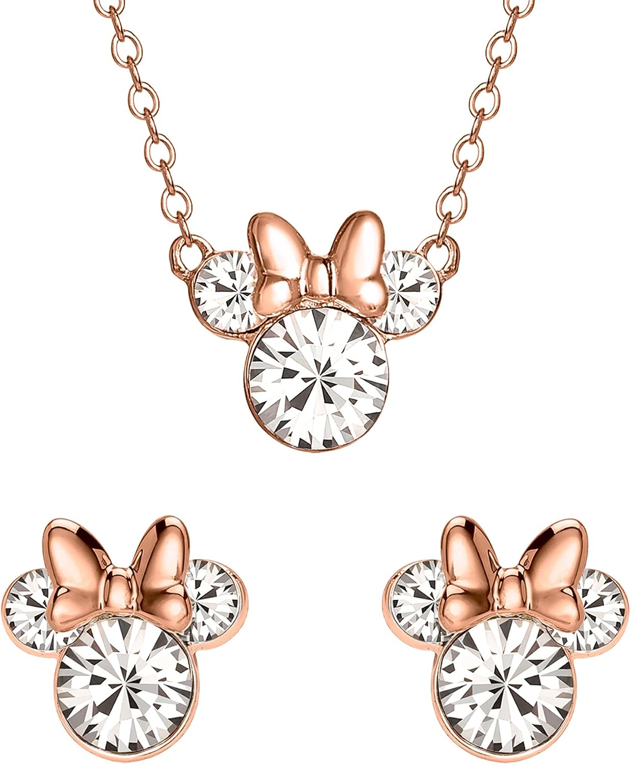 Disney Minnie Women's Pale Gold Plated Crystal Earrings and Pendant Set, One Size, Gold Plated, Not a Gemstone