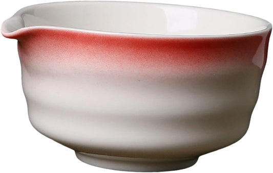 DimyFew Matcha Rice Bowl, Handmade Tea Utensils with Pourer, Ceramic Bowl, Japanese Tea Cup, Traditional Porcelain Rice Bowl, Red